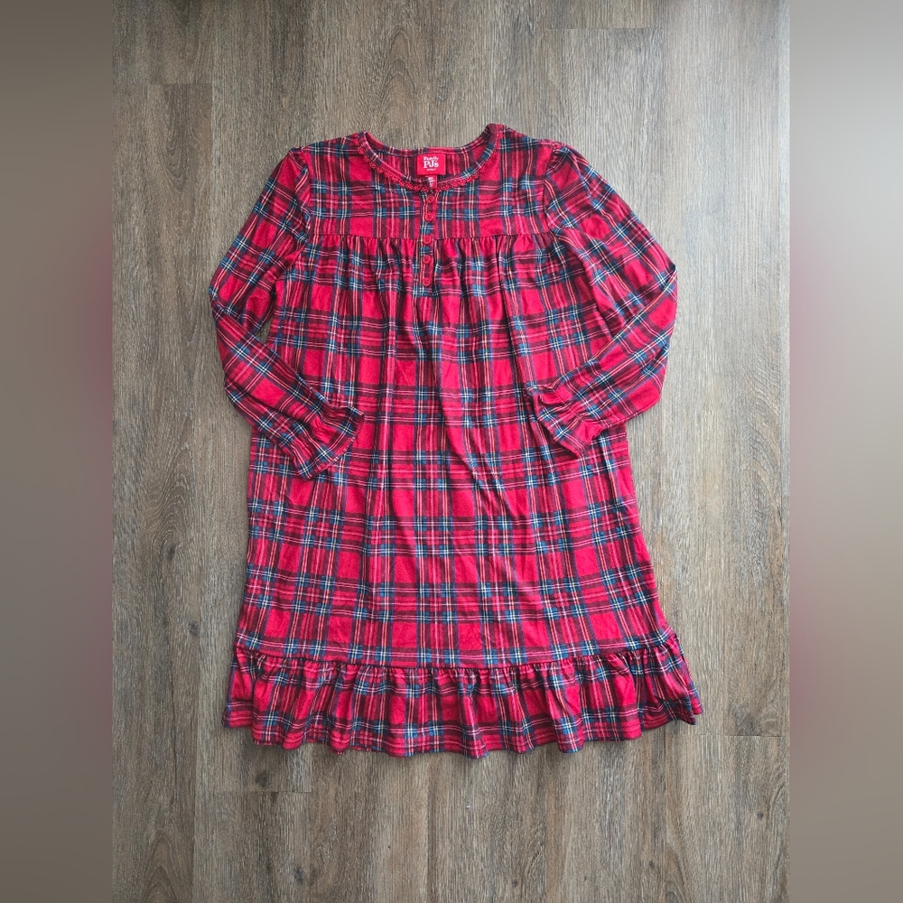 VGUC Girls Red Plaid Long Sleeve Nightgown Size Large
